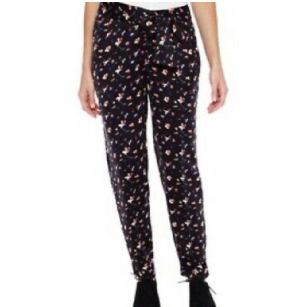 I Heart Ronson Black Floral Print Silky Pants | 14